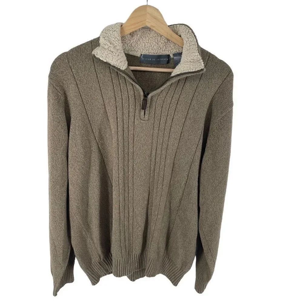 Oscar De La Renta men’s Long Sleeve Pullover Sweater Beige Tan Size XL